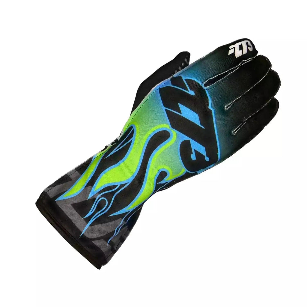 FLAME Black/Cyan/Fluo Green/Yellow Gloves - Speedxcrafts