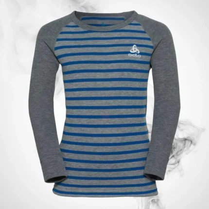Ski Underwear shirt O Active Warm Eco Kids Stripes BL Top Crew Neck LS Blue Wing Teal/Reef Waters - 2022/23