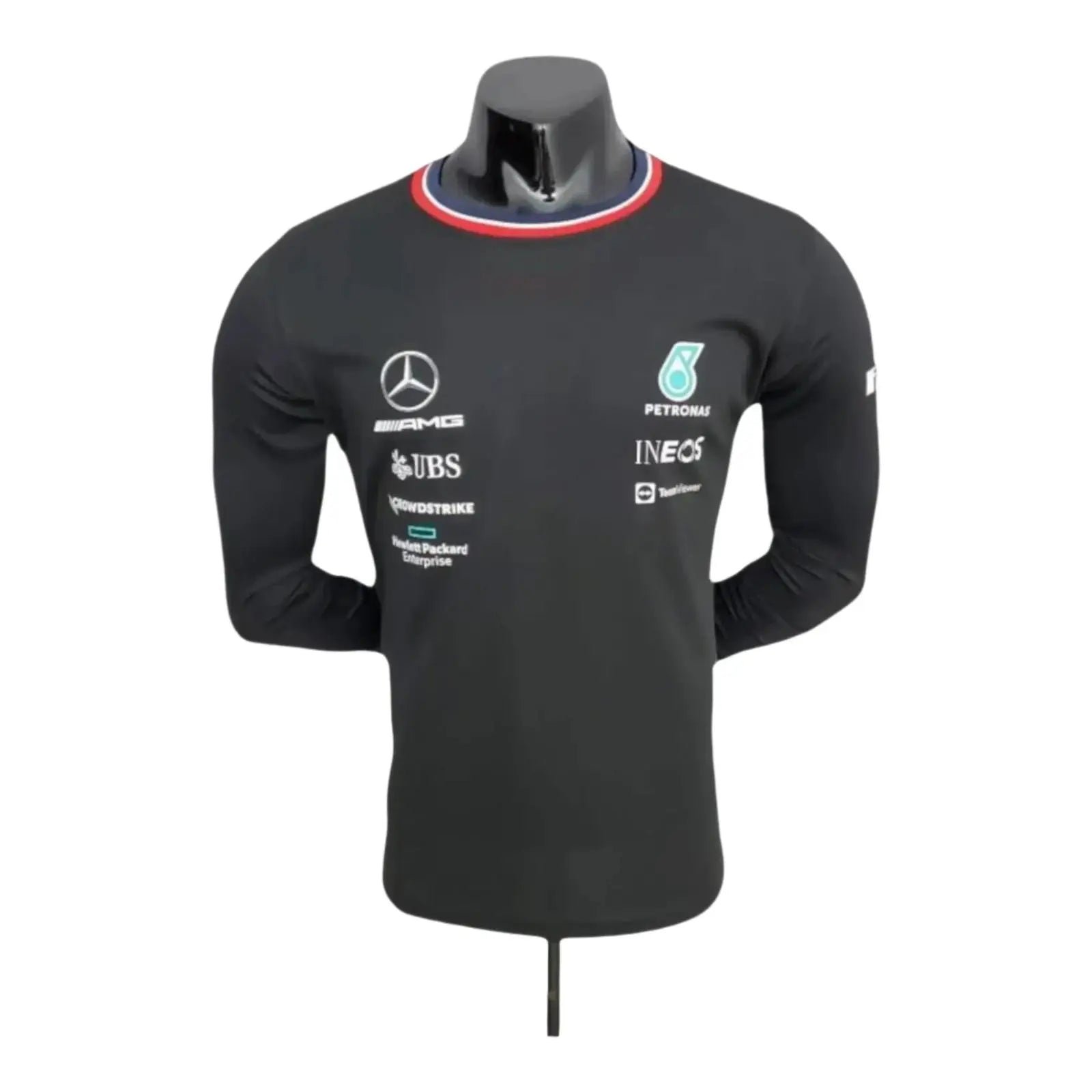 2022_Mercedes_F1_Long_Sleeve_T-Shirt.jpg 2022 Mercedes F1 Long Sleeve T-Shirt – Black – SpeedX Racegear product photo