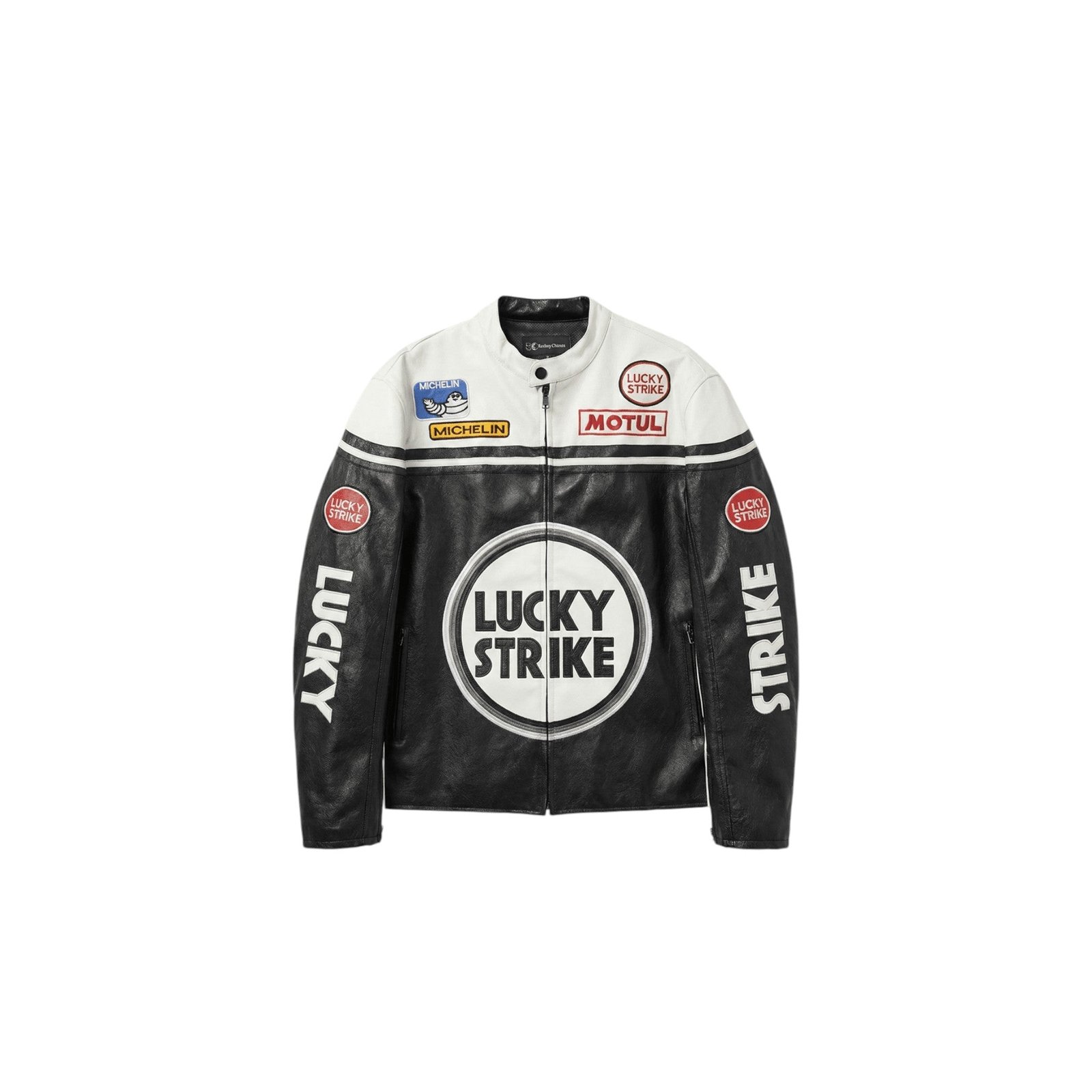 Lucky Strike Vintage Racing Leather Jacket – White & Black Edition – SpeedX Racegear product photo