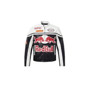 Red Bull Racing Leather Jacket – White Edition – SpeedX Racegear product photo